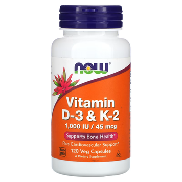 Vitamins D3 and K2 Vitamin D3+K2 1000 IU - 120 veg.capsules