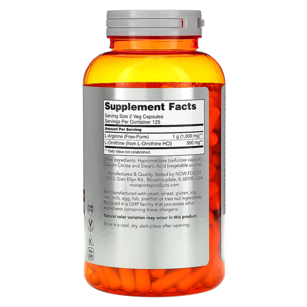 Комплекс Амінокислот Аргініну та Орнітину Arginine/Ornithine - 250 вег.капсул 2022-10-1330 фото