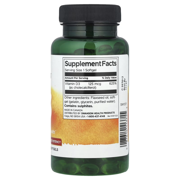 Витамин D3 сверхэффективный Vitamin D3 Highest Potency 5,000 IU (125 мкг) - 250 софтгель 100-94-7468031-20 фото