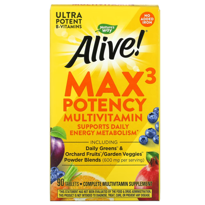 Мультивитамины с Натуральными Овощами и Фруктами (без Железа) Alive! Max3 Daily Multivitamin (No-Iron) – 90 таб 2022-10-1047 фото