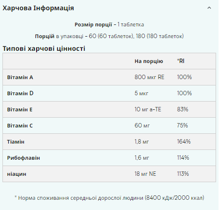 Комплекс Вітамінів Daily Multivitamin - 180 таб 100-97-9444886-20 фото