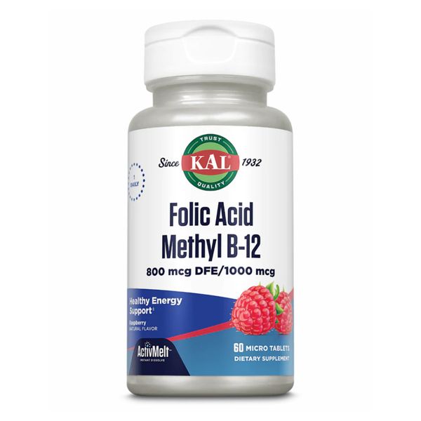 Фолиевая Кислота и Метил В-12 Folic Acid Methyl B-12 800мкг - 60 таб Малина 2022-10-1005 фото