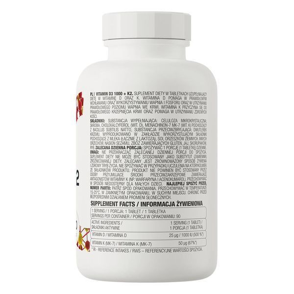 Vitamin D-3 plus Vitamin K-2 25 mcg (1000 IU)/50 mcg - 90 tablets