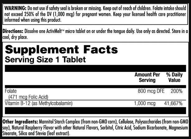 Фолиевая Кислота и Метил В-12 Folic Acid Methyl B-12 800мкг - 60 таб Малина 2022-10-1005 фото