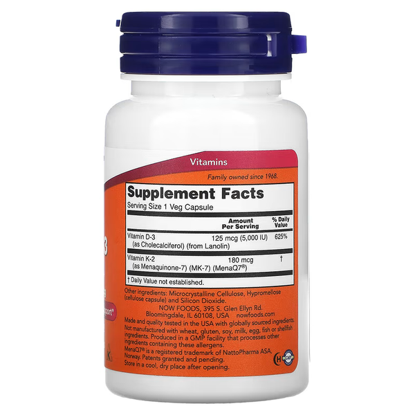 NOW Vitamin D-3 and MK-7 - 60 capsules