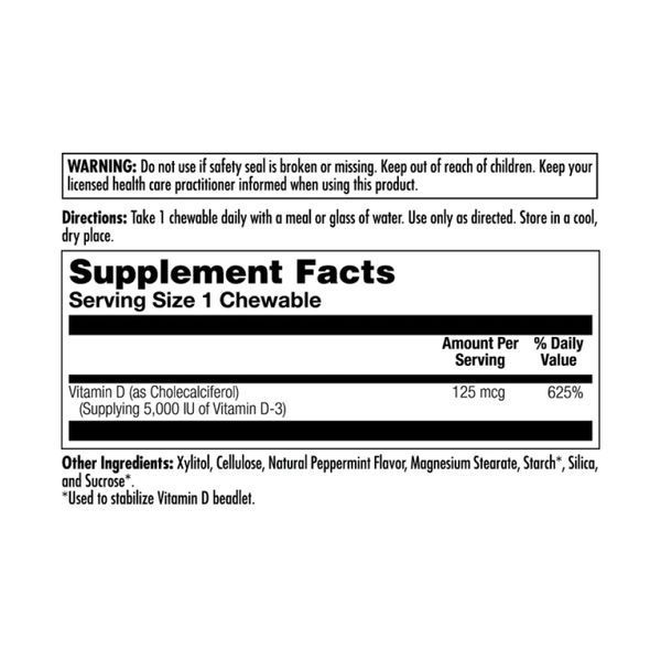Vitamin D-3 D3 5000 IU 125mcg - 60 chewable tablets