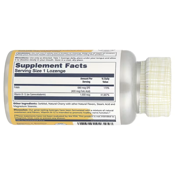 Vitamin B-12 with Folic Acid 1000 mcg - 90 Lozenges