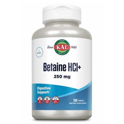 Бетаїн Гідрохлорид з Пепсином Betaine HCl Plus 250мг - 250 таб 2022-10-1007 фото