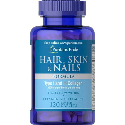 Комплекс для Волосся, Шкіри та Нігтів з Колагеном 1 і 3 типу Hair, Skin and Nails Formula Type 1 and 3 Collagen - 120 таб 100-85-6103271-20 фото