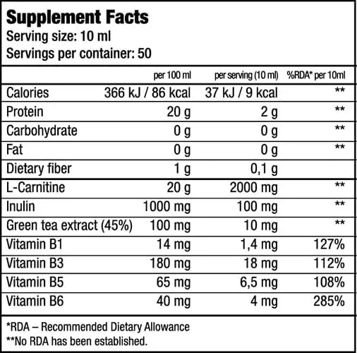 Liquid L-Carnitine with Green Tea Extract - 500 ml sugar-free