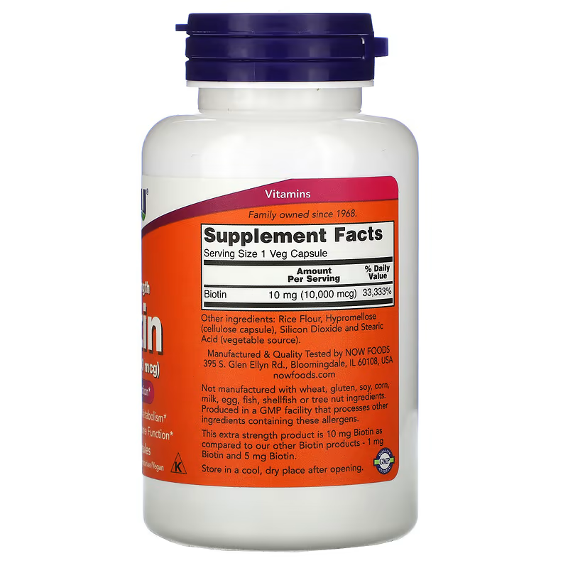 NOW Biotin with enhanced action, Biotin (B7) 10mg - 120 capsules - MyBilok