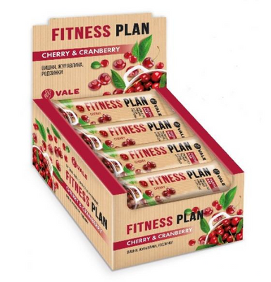 Поживні Батончики Fitness Plan Muesli Bar - 30x30г Вишня-Журавлина 100-23-2169198-20 фото