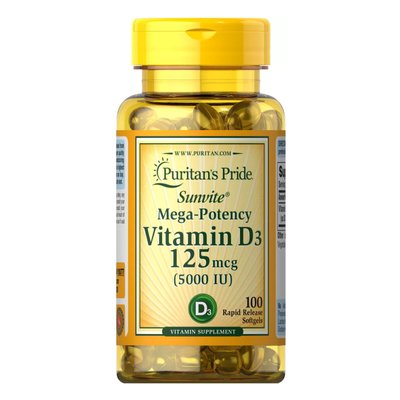 Вітамін Д3 Vitamin D3 125 мкг (5000 IU) Sunvite Mega Potency - 100 софтгель 100-99-0283453-20 фото