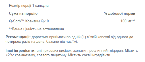 Коензим Q10, Co Q-10 100 мг - 120 софтгель 100-70-6934647-20 фото