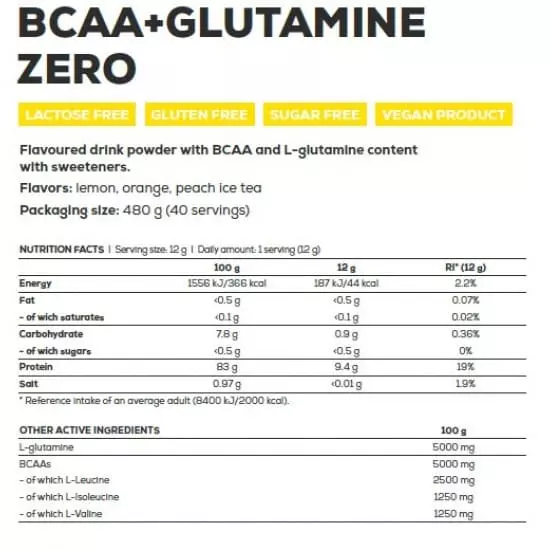 BCAA Amino Acids plus L-Glutamine - 480 g sugar free