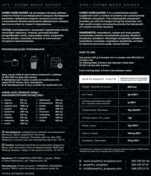 High-Carbohydrate Gainer with Creatine Carbo Mass - 2000 g