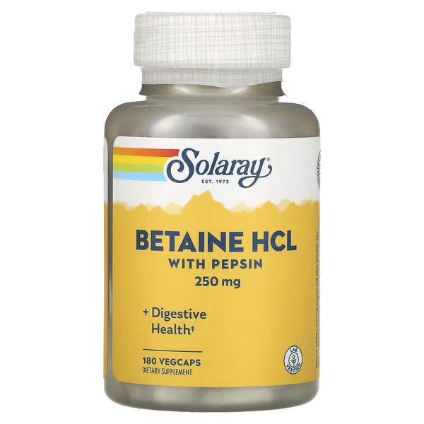 Бетаїн Гідрохлорид з Пепсином Betaine HCl with Pepsin 250мг - 180 вег.капсул 2022-10-1016 фото