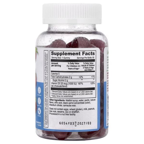 Vitamin D-3 for Children from 2 years 25 mcg (1000 mg) Sugar Free - 60 chewable tablets
