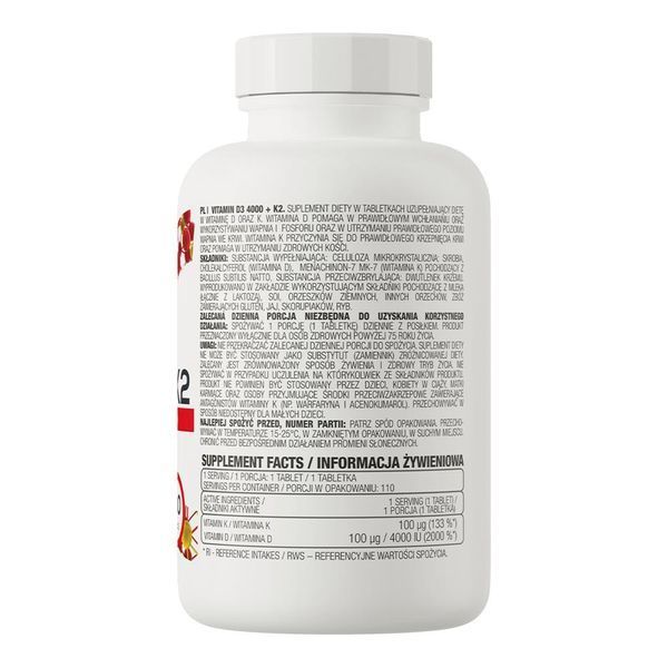 Vitamin D-3 plus Vitamin K-2 100 mcg (4000 IU)/100 mcg - 110 tablets