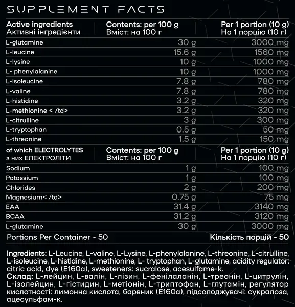 EAA + BCAA Amino Acid Complex with Electrolytes - 500 g